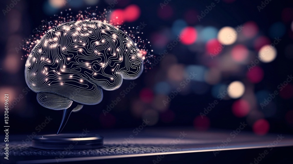 Aufkleber intelligence cognitive optimization. digital brain sculpture with glowing circuits against a blurred