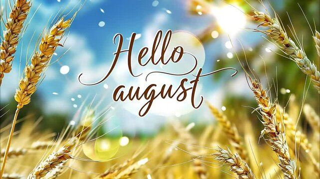 SIde view on a golden wheat field in a summer day. Hello august. Ripe spikelets. Bread growing concept. Sunlight august. Ecology farming. Beauty in nature. Sun glare. Solar flare.