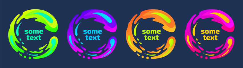 Round abstract vector banners. Dynamic paint, liquid shape. Dark theme. Modern design element. Vector frame.