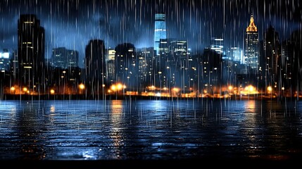 Fototapeta premium Rainy Night Cityscape: A Dark and Serene Urban Scene