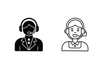 Customer Support Agent Icons Black, Outline, Headset, Service, Help