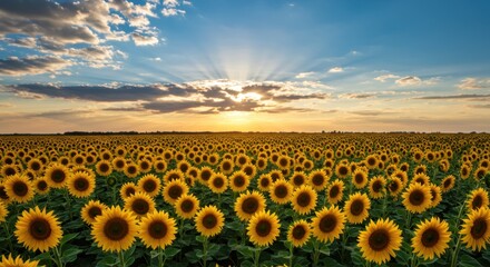 sunflower field at sunset
