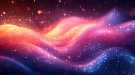 Obraz premium Abstract shimmering waves of glowing particles; nebula-like background