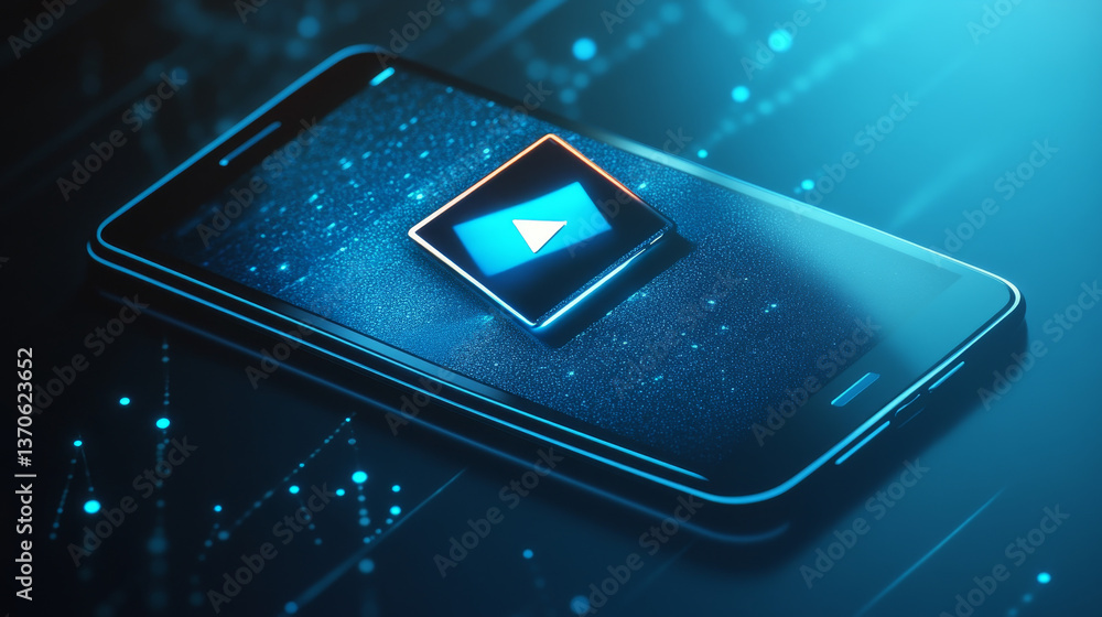 Poster vlogging concept with realistic detailed 3d mobile phone and video player screen. vector