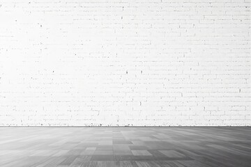 Fototapeta premium Empty white brick wall with wooden floor background.