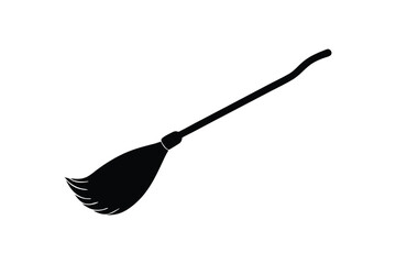 Silhouette art illustration design of a broomstick floating in mid-air.eps