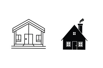 Simple House Icons Line Art and Solid Black Designs