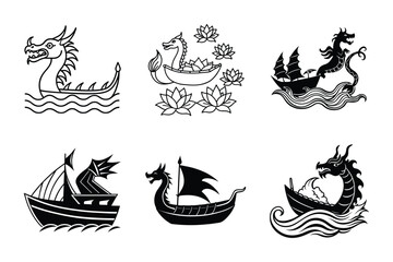 Set of crown icons with nautical elements including boats, sailboats, yachts, birds, and ocean patterns in a decorative, travel-inspired vector design