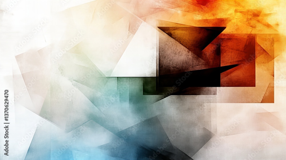 Poster abstract shapes create an artwork with geometric forms and contrasting warm and cool color gradients