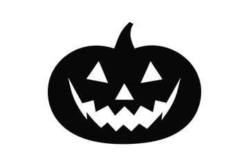 Silhouette art illustration design of a pumpkin with a carved, grinning face.eps