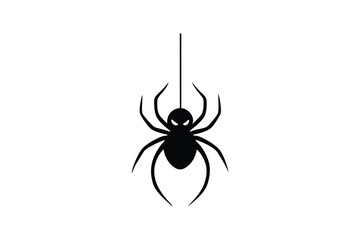 Silhouette art illustration design of a spider hanging from a thin thread.eps