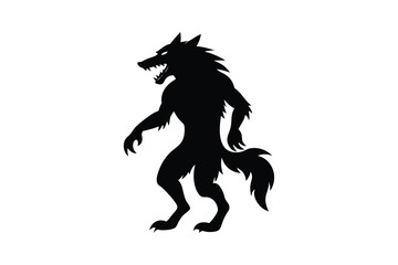 Silhouette art illustration design of a werewolf standing on two legs and howling.eps