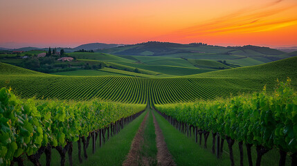 Fototapeta premium vignoble au coucher du soleil