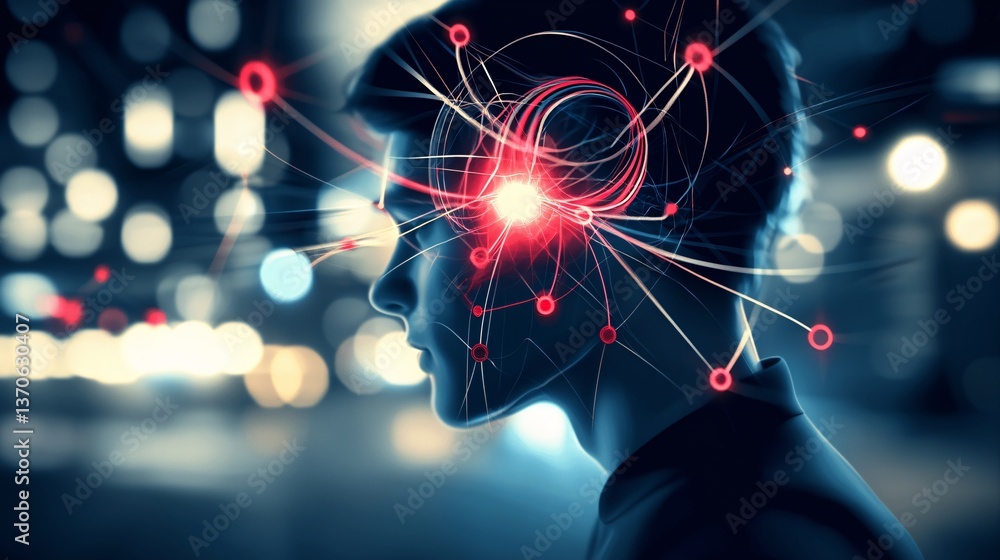 Poster intelligence cognitive optimization. digital representation of a person's mind and thoughts.