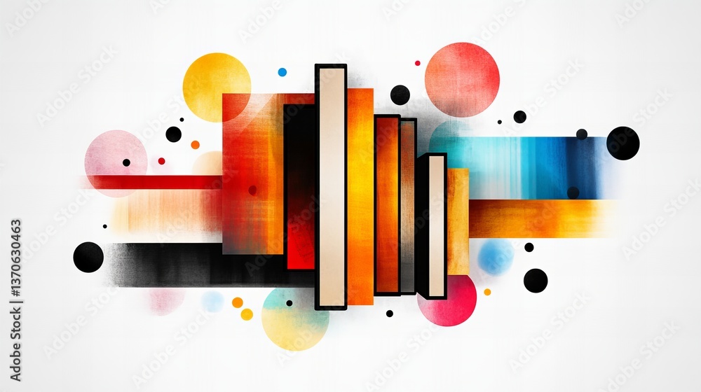 Aufkleber abstract shapes intersect with lines and circles, creating colorful modern artwork on a white backgr