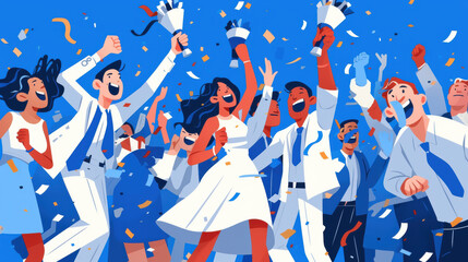 Group of People Celebrating with Confetti