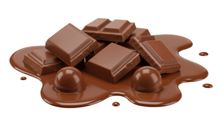 Isolated Chocolate Pieces with Melted Chocolate