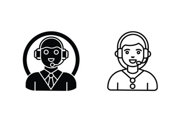 Customer Support Agents Icons Male and Female Headsets Service