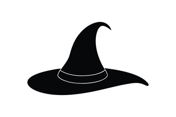 Silhouette art illustration design of a witch?s hat sitting at a slight tilt.eps