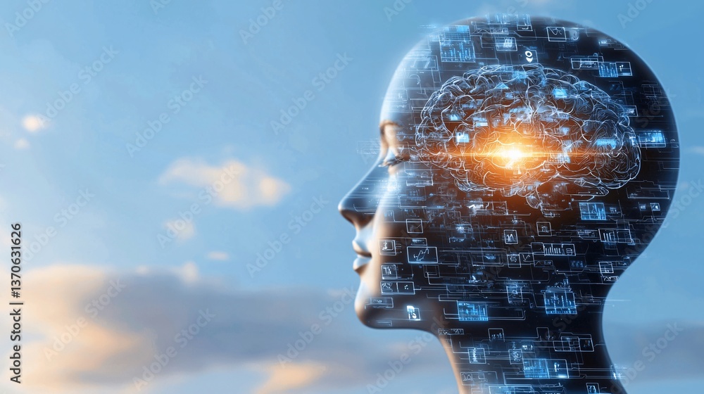 Aufkleber intelligence cognitive optimization. digital human head silhouette with abstract technology elements