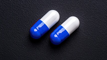 Two Blue and White Capsules on a Dark Background