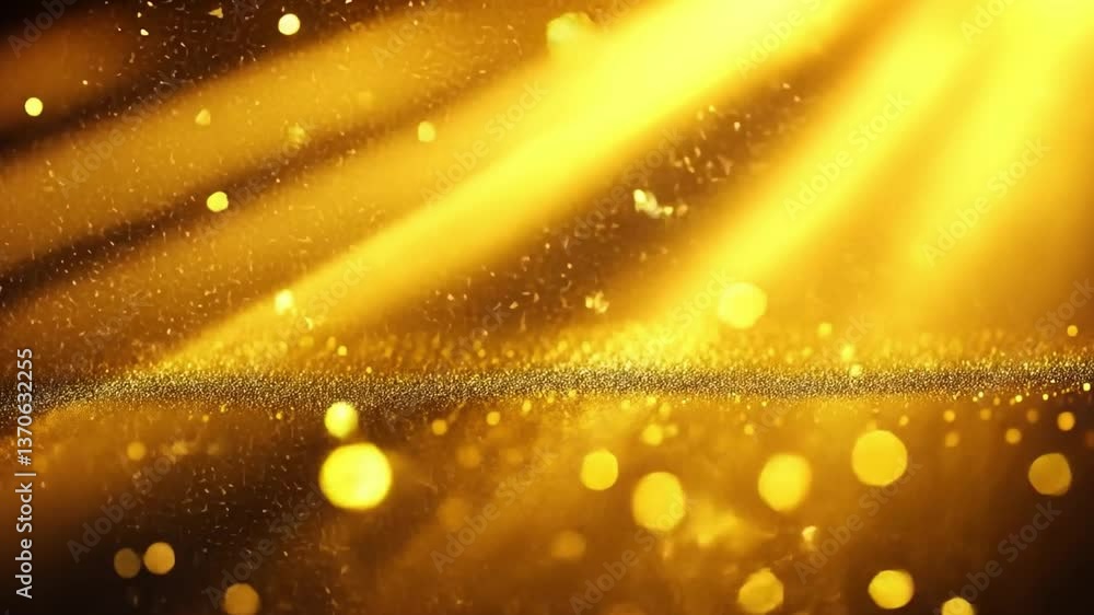 Poster soft golden light rays with sparkling particles creating an ethereal background for celebrations or 