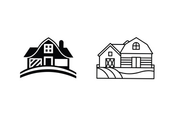 Farmhouse Icons Barn, Rural, Agriculture, Landscape, Simple, Black, White, Design, Illustration, Vic