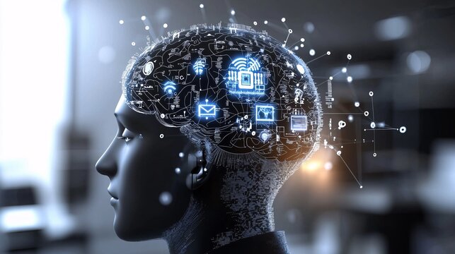 intelligence cognitive optimization. Artificial intelligence concept with a digital brain illustration. - Powered by Adobe