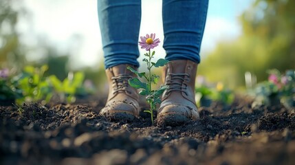 Fototapeta premium Planting a Flower, Garden Care, Dirt