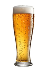 Cold, frothy beer in a glass, isolated on transparent background