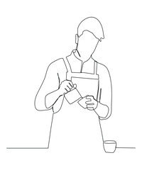 Continue one line of barista pouring milk to coffee.