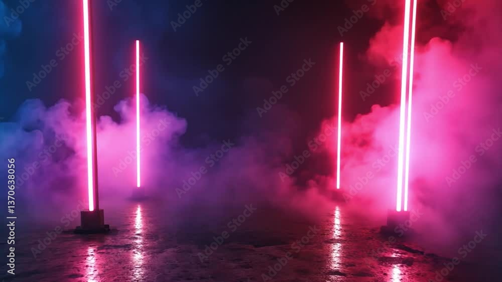 Poster futuristic neon lights with colorful fog in a dark setting creating an atmospheric and vibrant backg
