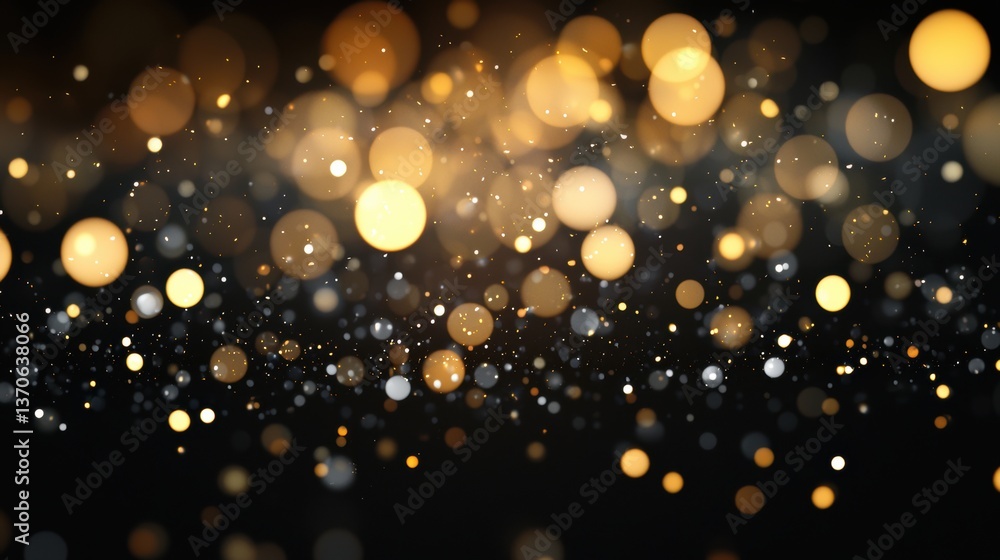 Poster blurred shiny black background with sparkling lights.