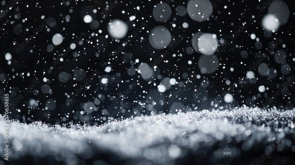 Poster bokeh of white snow on a black background. snowfall - design element.