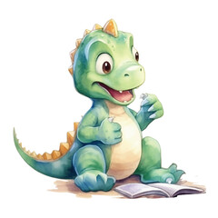 dinosaur  cute watercolors stretching illustration on white background