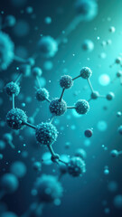 Close-up microscopic view of Nicotinamide Adenine Dinucleotide (NAD+) molecule with glowing atoms and subatomic particles.
