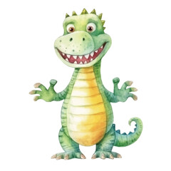 crocodile standing  cute watercolors illustration on white background