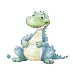 crocodile standing  cute watercolors illustration on white background