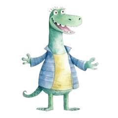 crocodile standing  cute watercolors illustration on white background