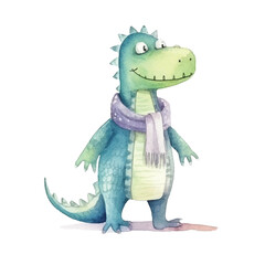 crocodile standing  cute watercolors illustration on white background