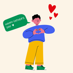 Father's Day greeting card with a smiling son making a heart gesture &ndash; minimalist and modern celebration illustration