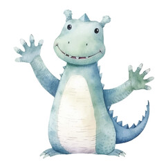 crocodile waving hand cute watercolors illustration on white background
