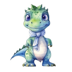 dinosaur kid standing cute watercolors illustration on white background