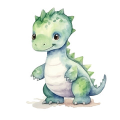 dinosaur kid standing cute watercolors illustration on white background