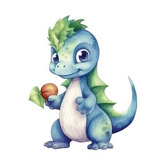 dinosaur kid standing cute watercolors illustration on white background