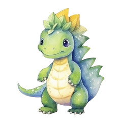 dinosaur kid standing cute watercolors illustration on white background