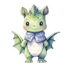 dinosaur kid standing cute watercolors illustration on white background