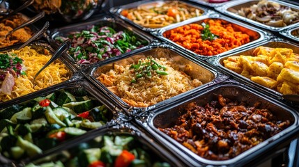 Fototapeta premium Catering food black background material.