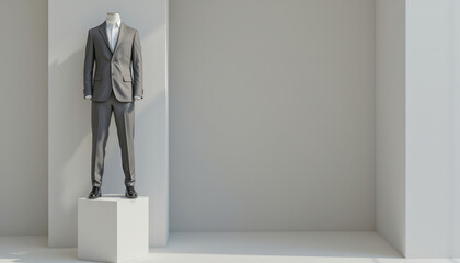 Fototapeta premium Showcase your sartorial designs with this highly realistic suit mockup. The image features a classic two piece suit, elegantly draped and ready for your creative input