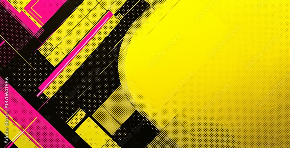 Aufkleber abstract pop art style background with yellow, pink, and geometric halftone dots, dynamic layout on 